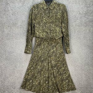 Lafayette 148 New York Snake Print Midi Skirt - Olive and Beige